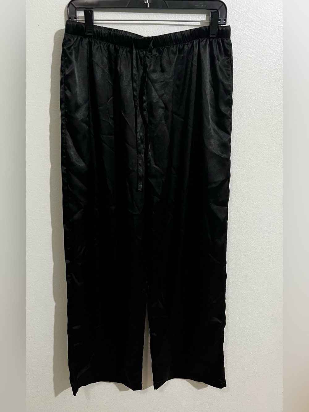 Ekouaer Black Satin Wide Leg Pajama Pants Size L